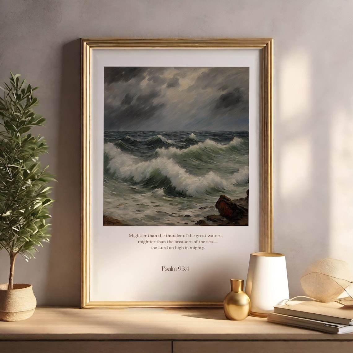 Psalm 934 Christian Poster, Minimalist Vintage Waves