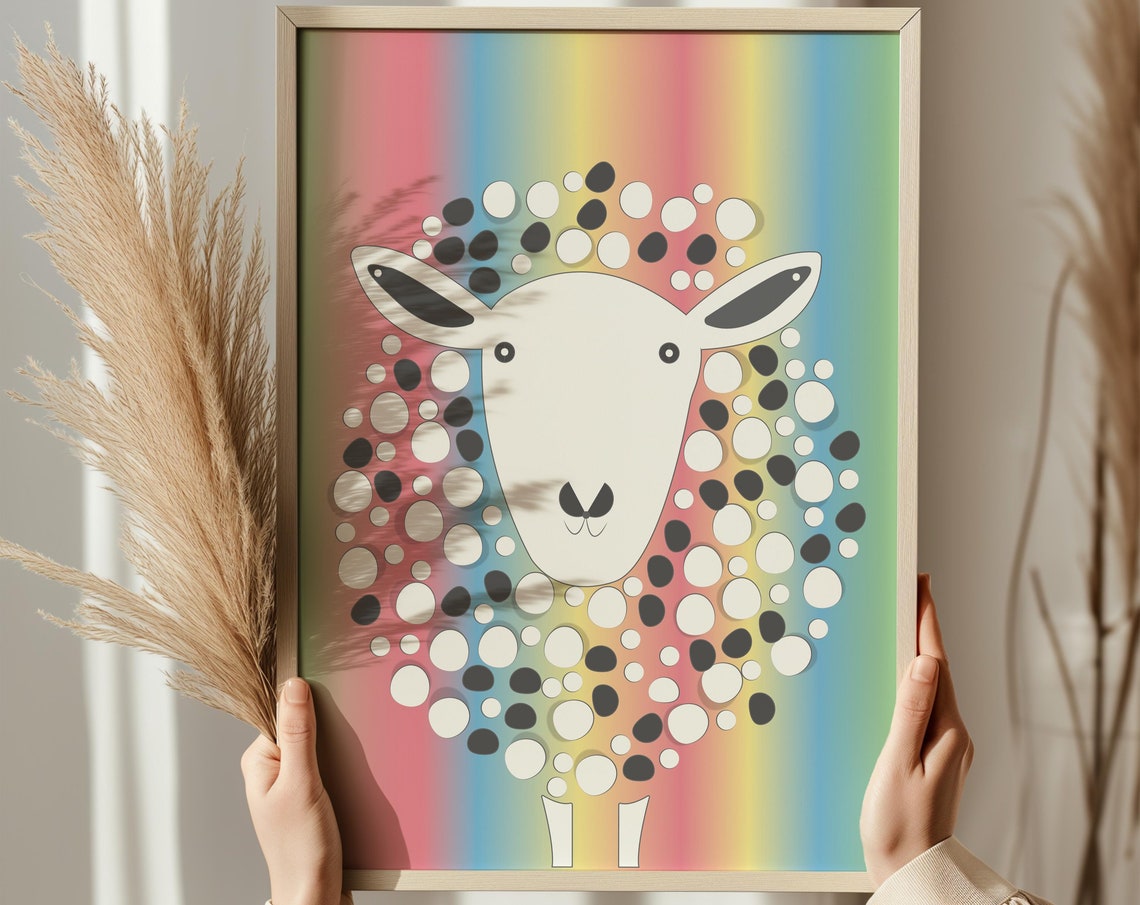 Rainbow Sheep Cute Dotted Wool Colourful Kids Nursery Wall Art