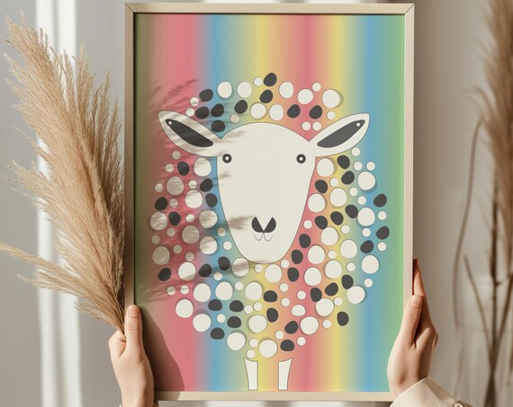 Rainbow Sheep Cute Dotted Wool Colourful Kids Nursery Wall Art