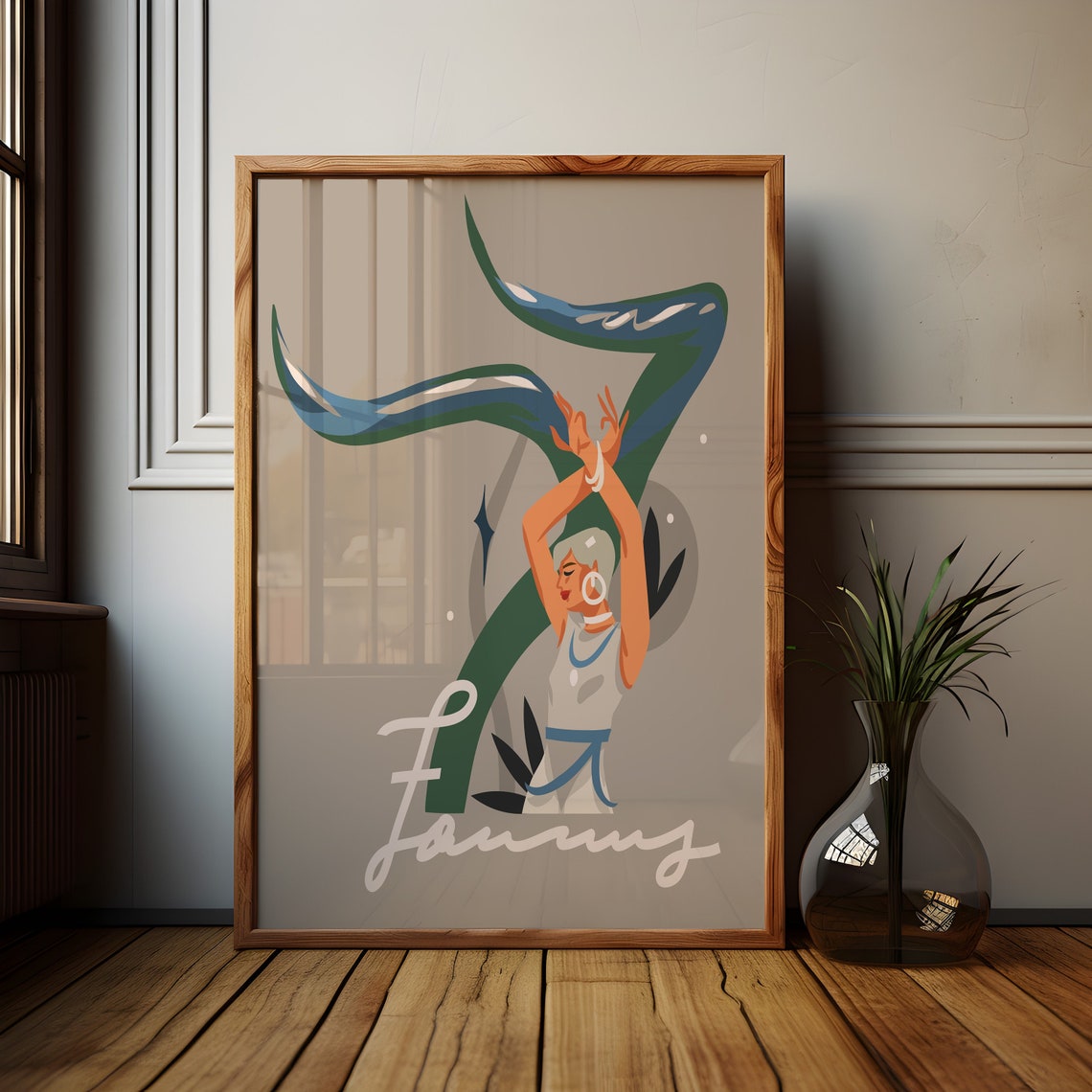 Taurus Zodiac Goddess Boho Woman Flowing Hair Astrology Wall Art