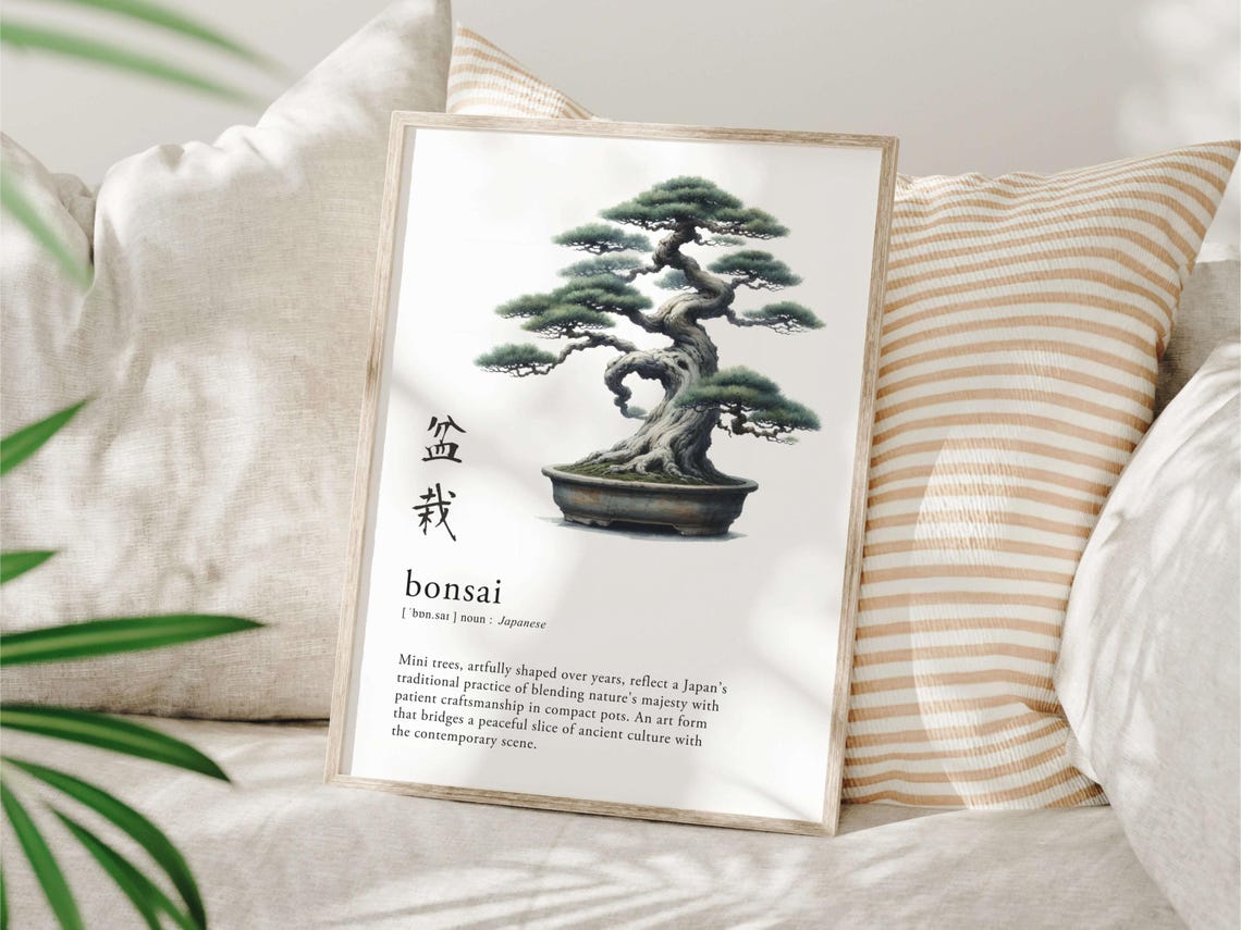 Bonsai Definition Japanese Mini Tree Kanji Zen Garden Art Poster