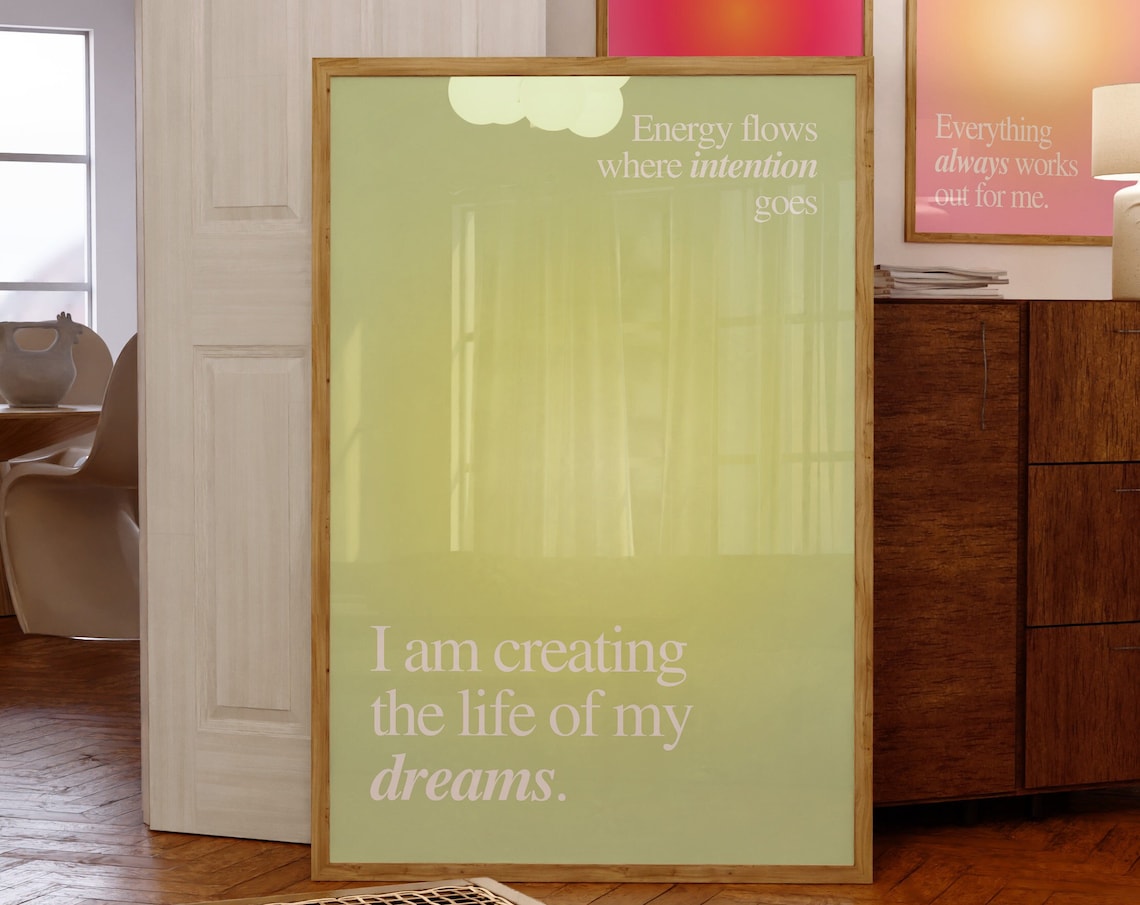 Aura Affirmation Quote Art Print, Green Gradient Decor