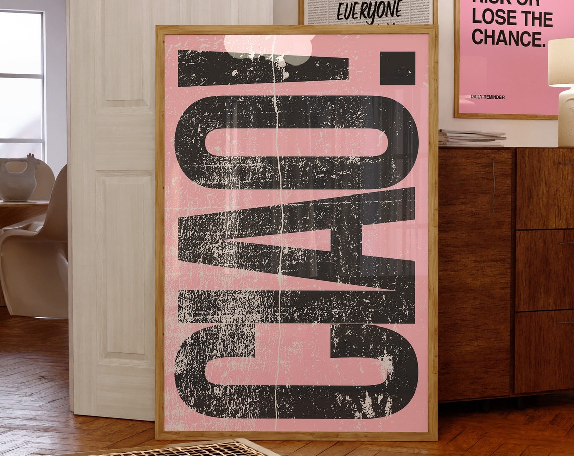 Ciao Distressed Typography Pink Black Retro Girly Quote Poster
