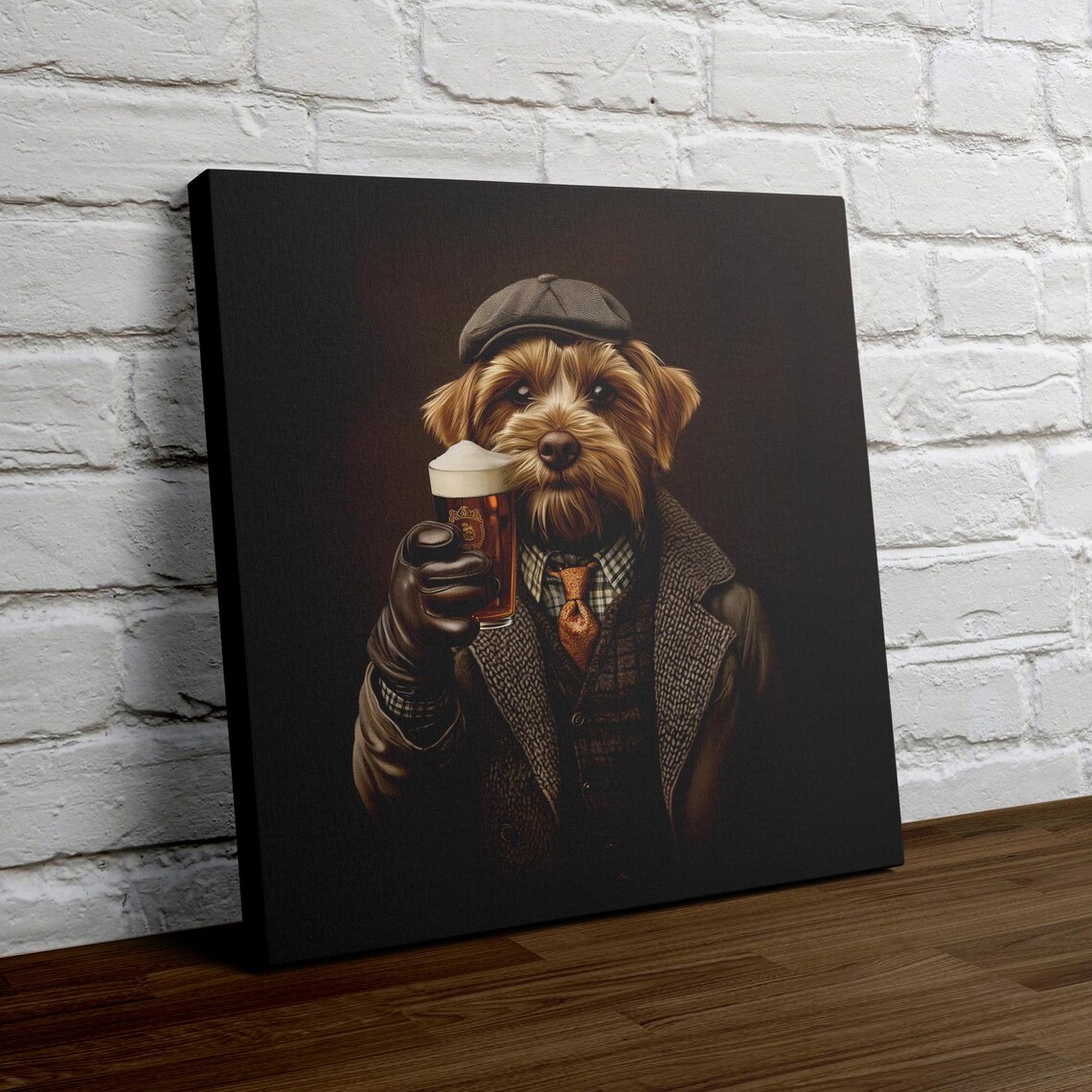 Yorkshire Terrier Pub Portrait With Beer Flat Cap Tweed Poster - Image 4