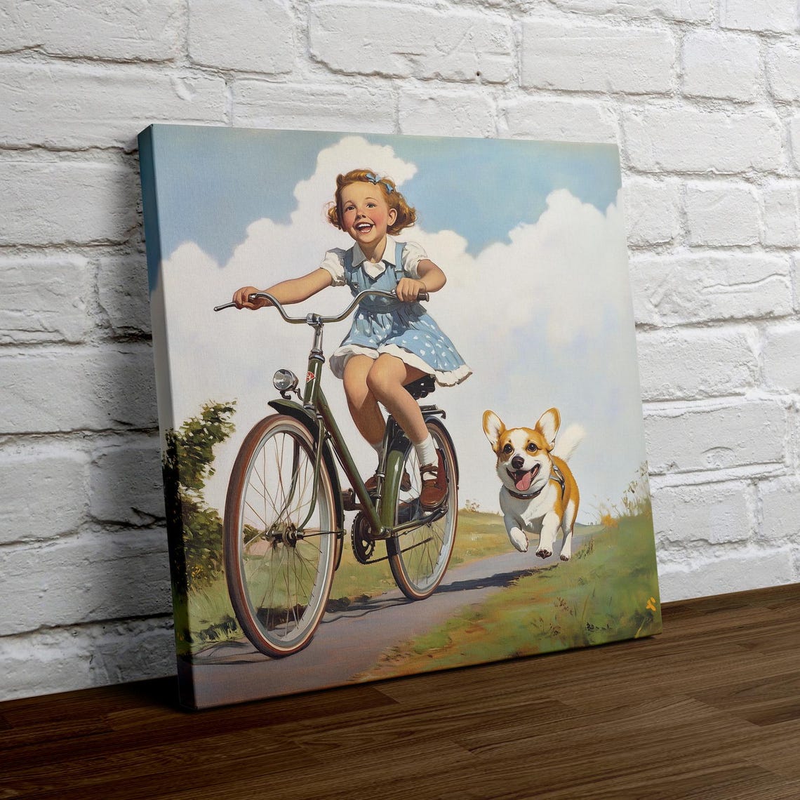 Corgi Dog Riding Bicycle Basket Poster with Summer Flower Field - Image 4