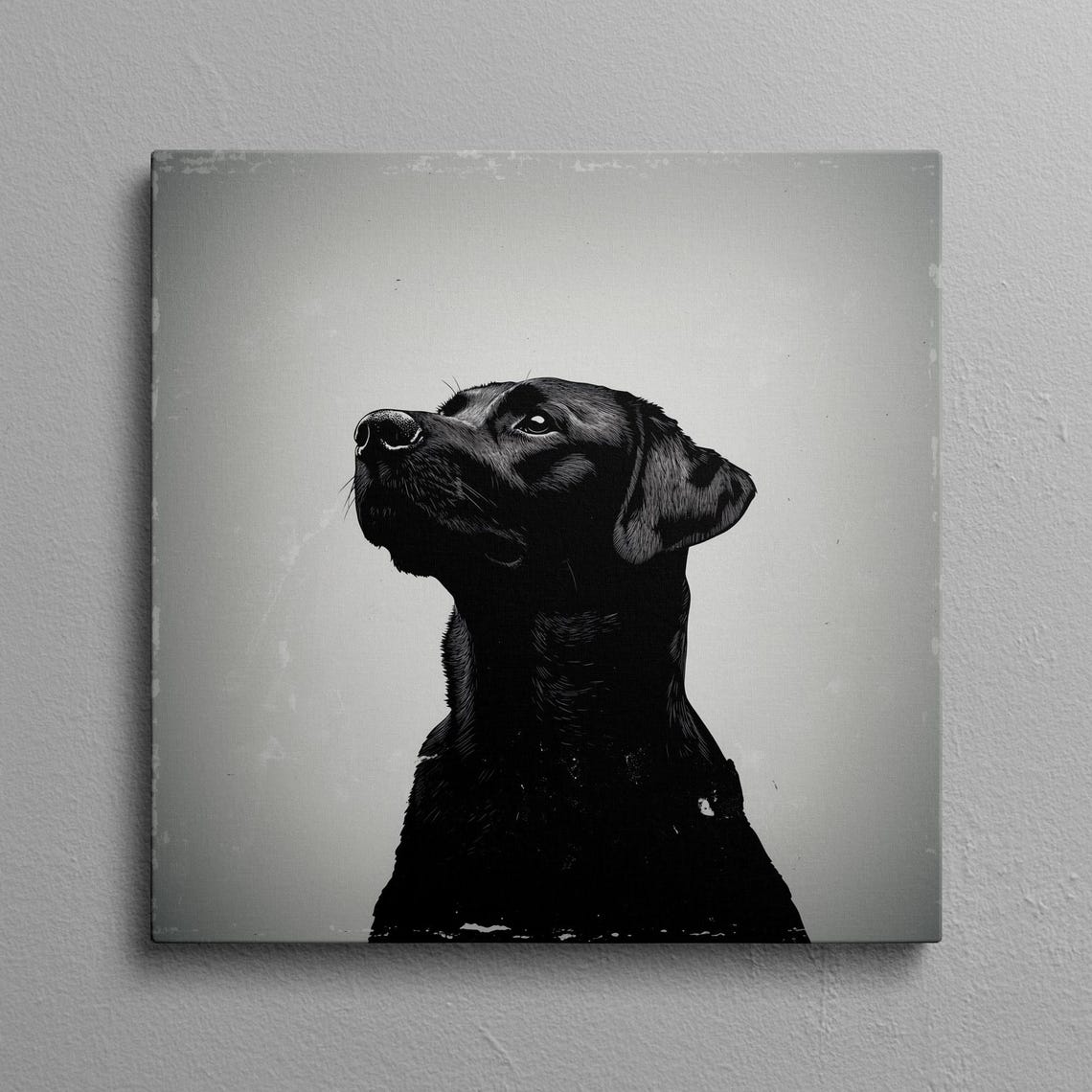 Black Labrador Retriever Portrait Poster in Black and White Style