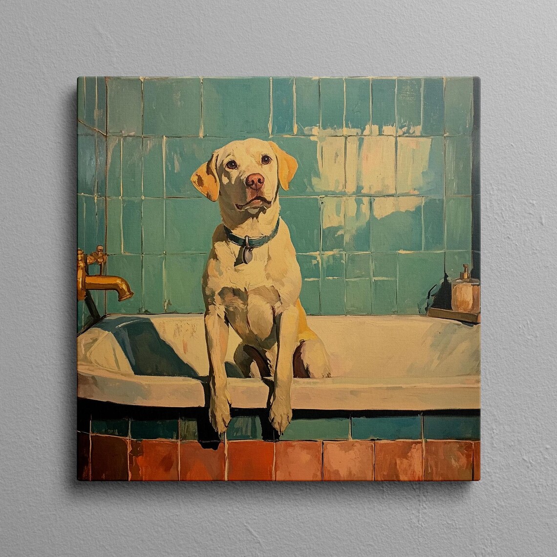 Labrador Bath Bathroom Decor Print, Yellow Lab