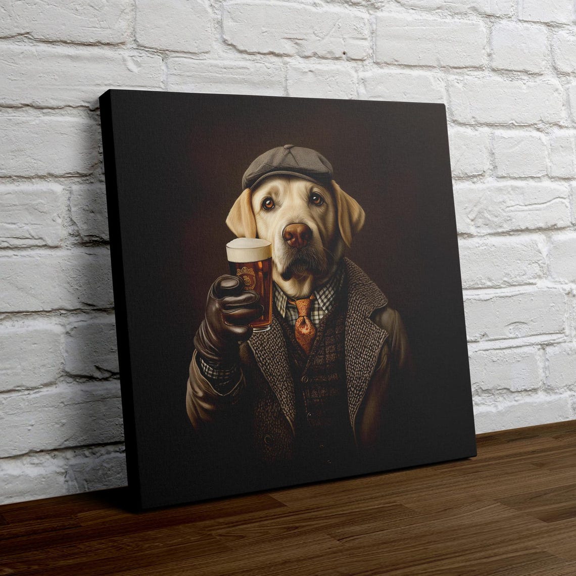 Yellow Lab Pub Portrait in Flat Cap With a Pint of Beer Poster - Image 4