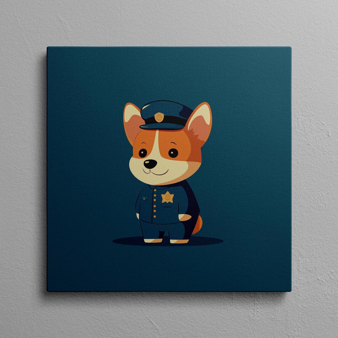Corgi Police Officer Cartoon Puppy in Blue Nursery Wall Poster