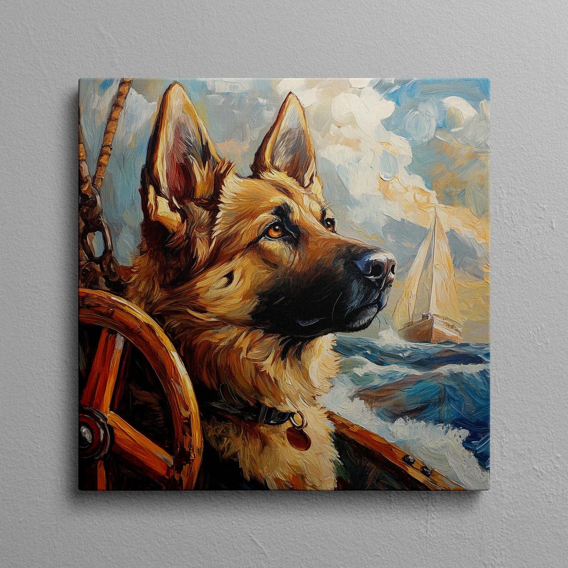 German Shepherd Captain At The Ship Wheel Ocean Voyage Poster