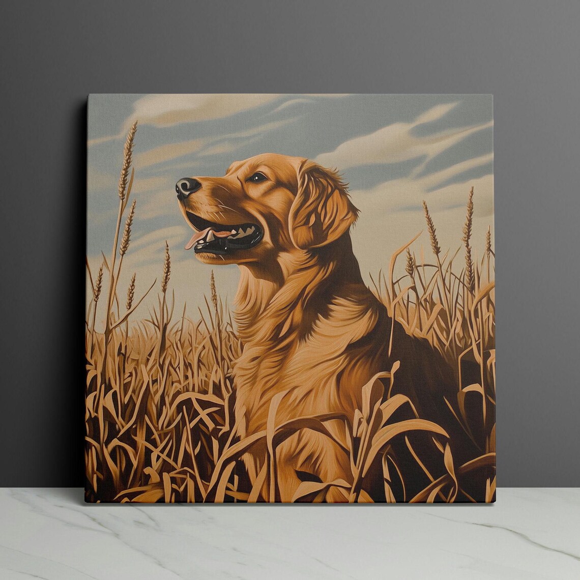 Golden Retriever Sitting In A Golden Wheat Field At Sunset Poster - Image 3