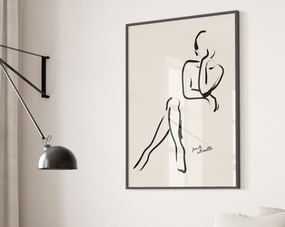 Female Silhouette One Line Drawing Minimalist Neutral Figure Art Poster