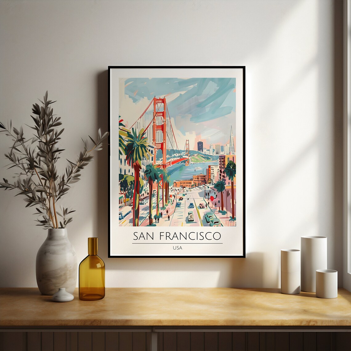 San Francisco Golden Gate Bridge Watercolor City Travel Poster