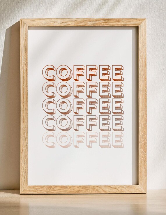 Retro Coffee Repeat Typography Coffee Bar Kitchen Decor Poster