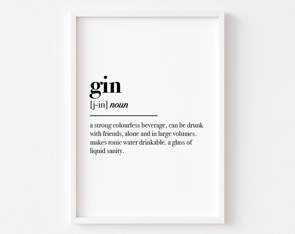 Kitchen Gin Definition Art Print, Food Wall Decor