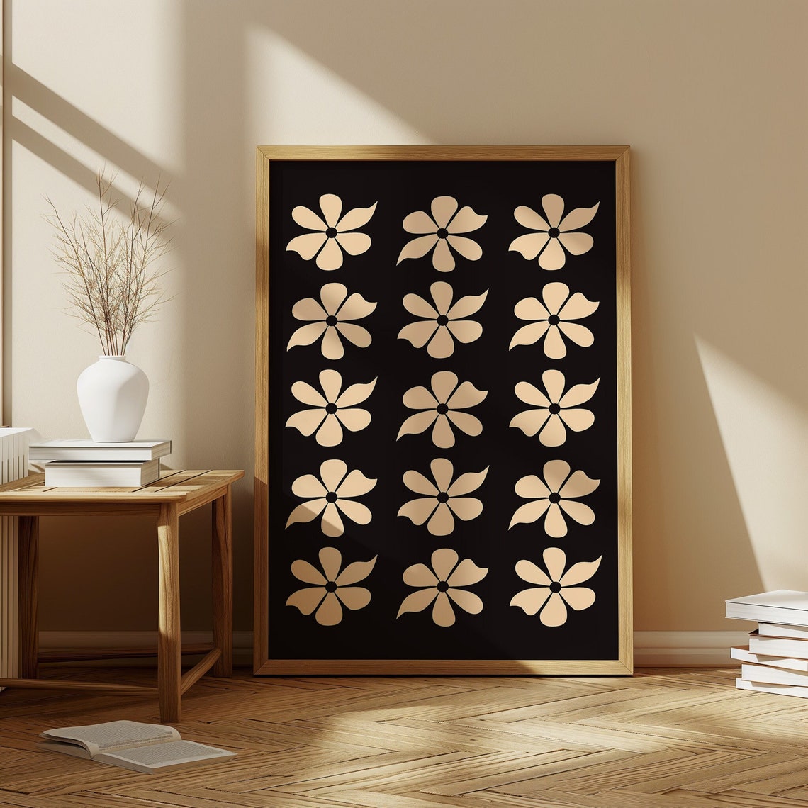 Black Floral Art Print Tropical Flower Wall Decor