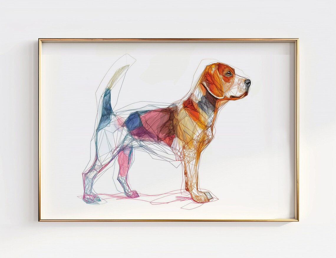 Beagle Geometric Line Art Pastel Wireframe Modern Dog Portrait Poster