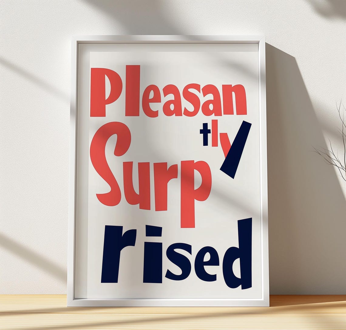 Pleasantly Surprised Playful Red Navy Typography Poster Bold Art