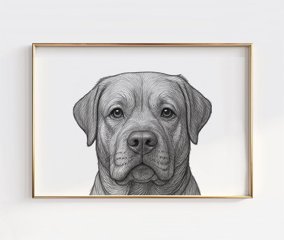 Labrador Retriever Face Close Up Line Drawing Dog Portrait Print