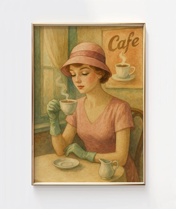 Girly Cafe Art Print Retro Coffee Illustration Pastel Decor