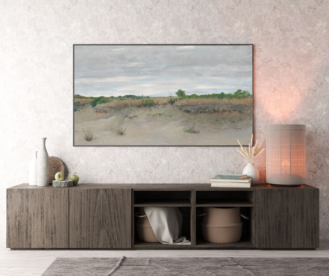 Neutral Sand Dunes Beach Landscape Vintage Coastal Painting Art Poster - Image 2