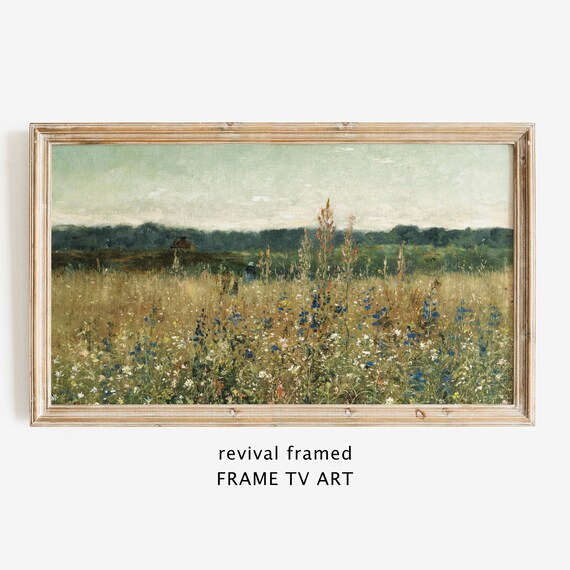 Vintage Wildflower Meadow Oil Painting Golden Field Countryside Landscape Poster