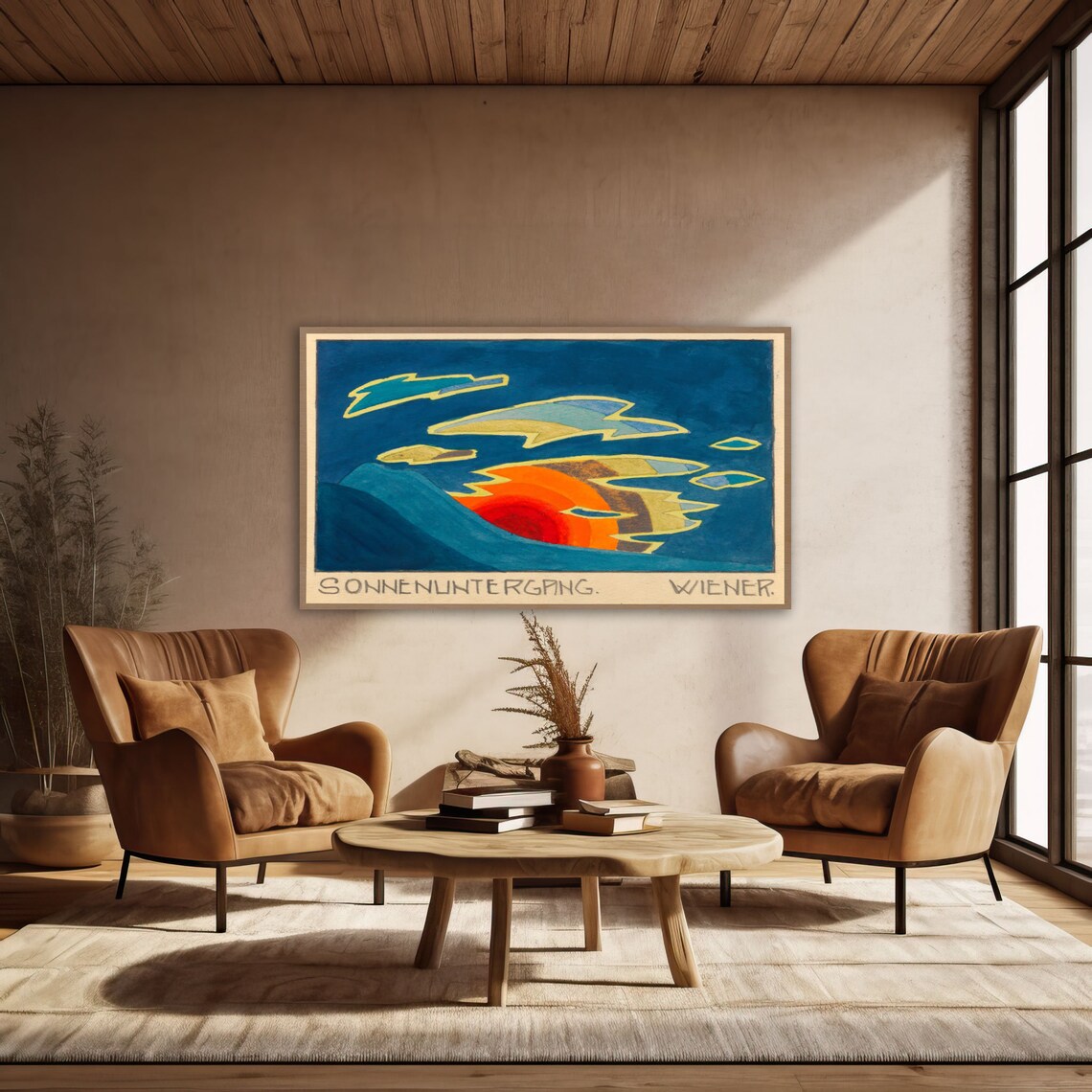 Sonnenuntergang Wiener Folk Art Sunset Painting with German Hand Lettering Poster - Image 3