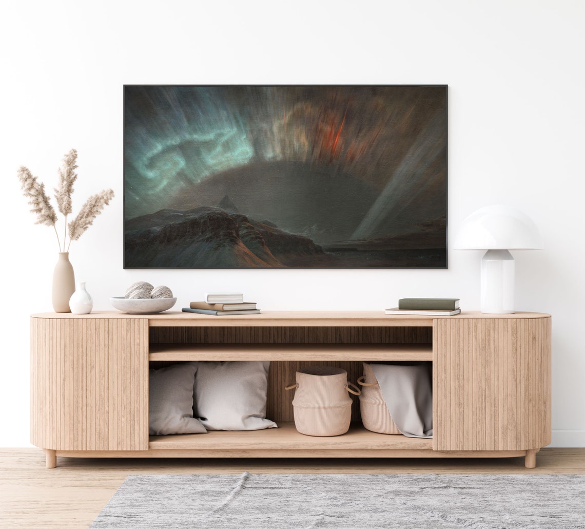 Aurora Borealis over Dark Mountains Vintage Night Sky Poster - Image 3