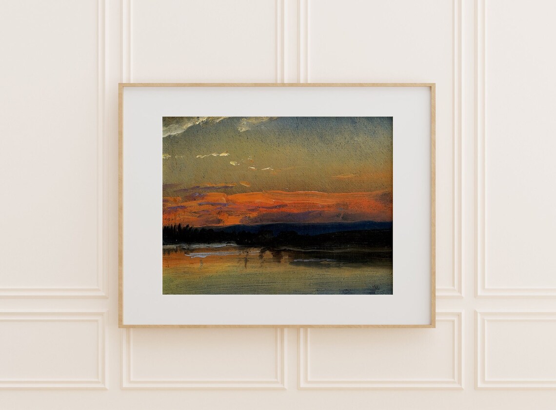Pink Boho Sunset Abstract Landscape Painting Over Dark Water Poster - Image 3