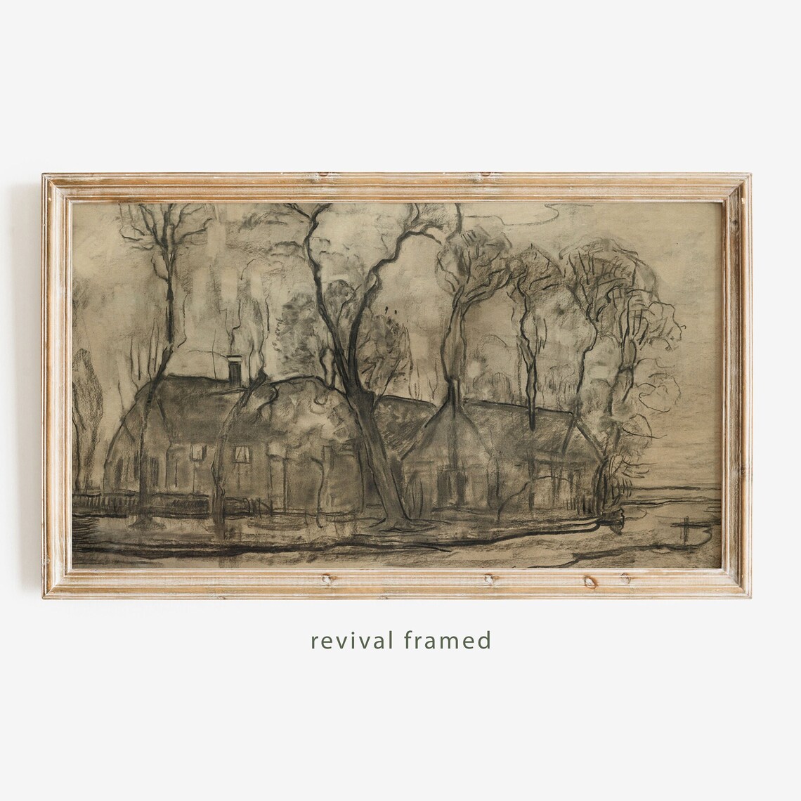 Van Gogh Group of Cottages Charcoal Sketch Sepia Drawing Poster