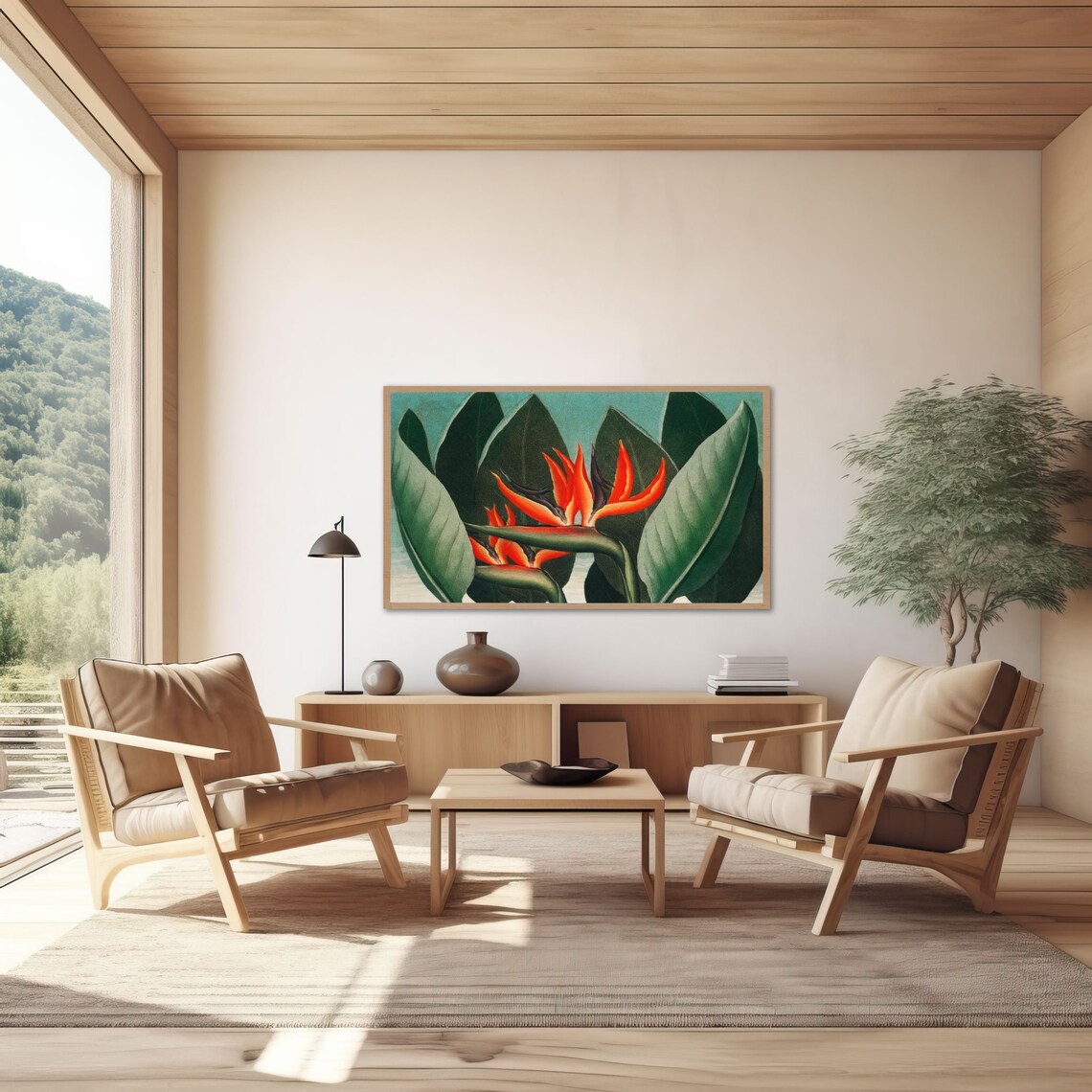 Bird of Paradise Vintage Botanical Illustration with Tropical Green Leaves Poster - Image 2