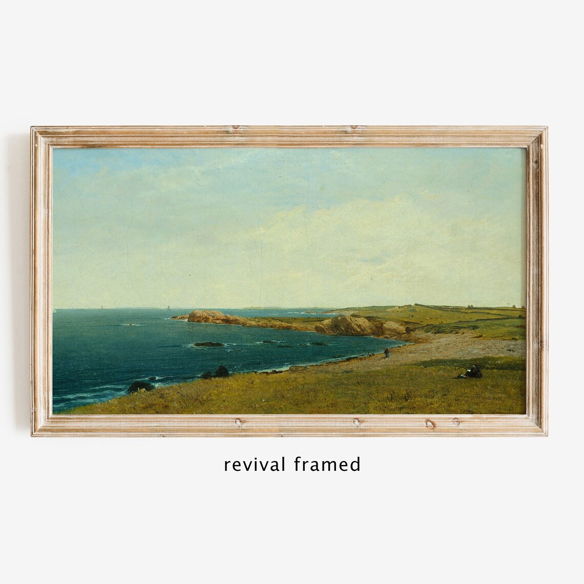 Coastal Seascape Vintage Oil Painting Rocky Shoreline and Blue Ocean Poster