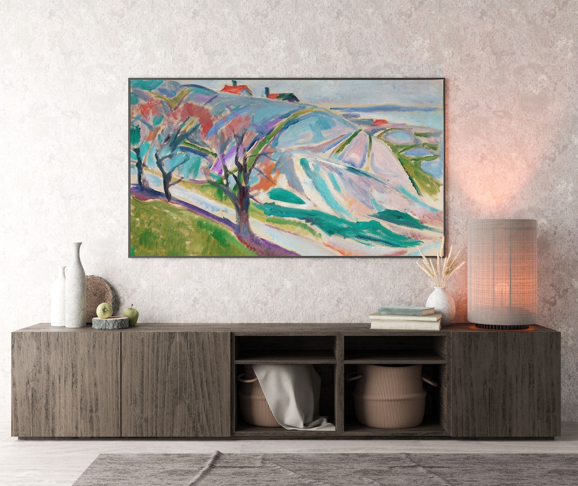 Fauvist Hills with Red Roofed Houses Colorful Landscape Poster - Image 3