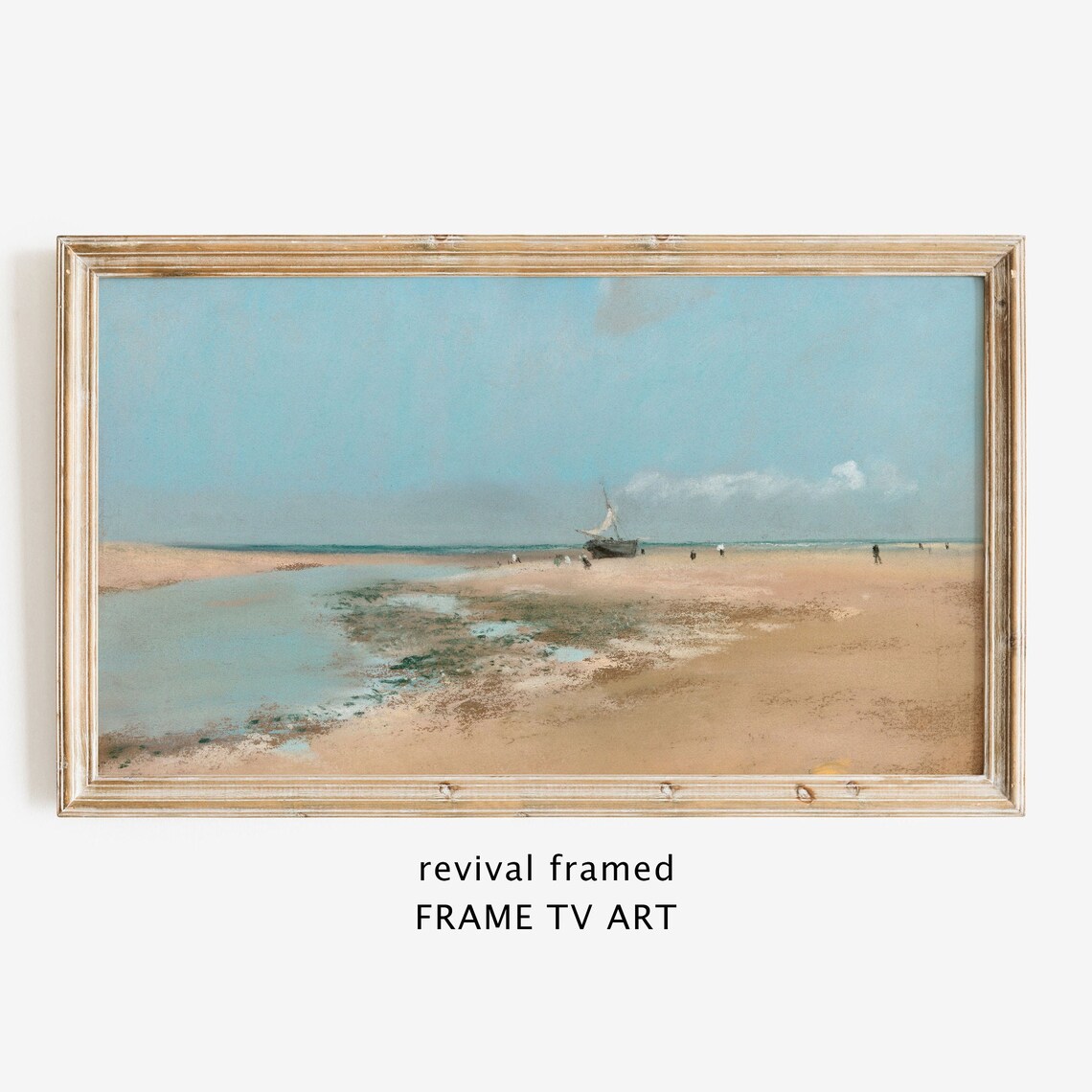 Serene Beach at Low Tide Vintage Coastal Landscape Pastel Art Poster