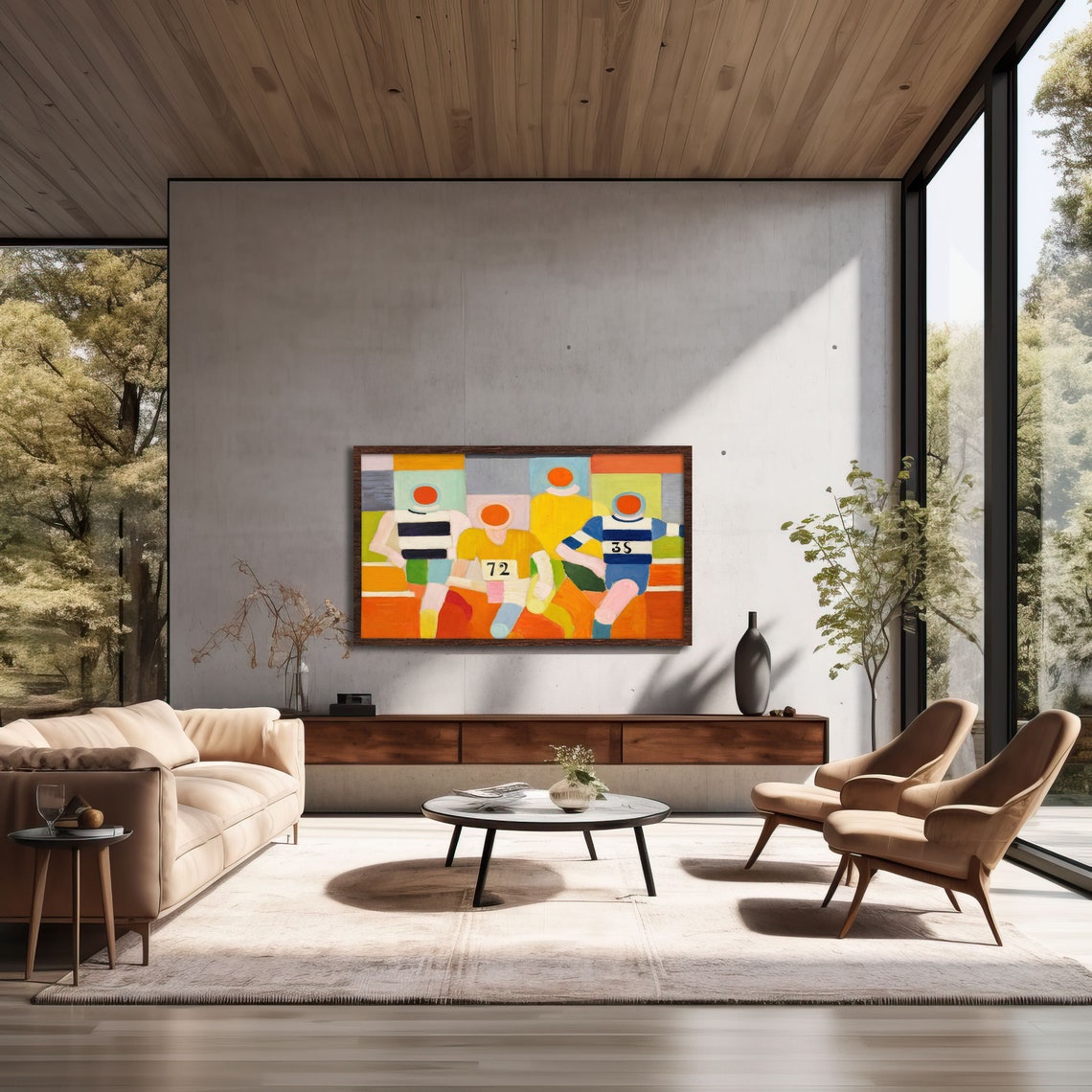 Frame Tv Art Abstract Lg Tv Art Vintage Oil Painting Soccer Sports Home Decor Mid Century Modern Large Art - Image 4