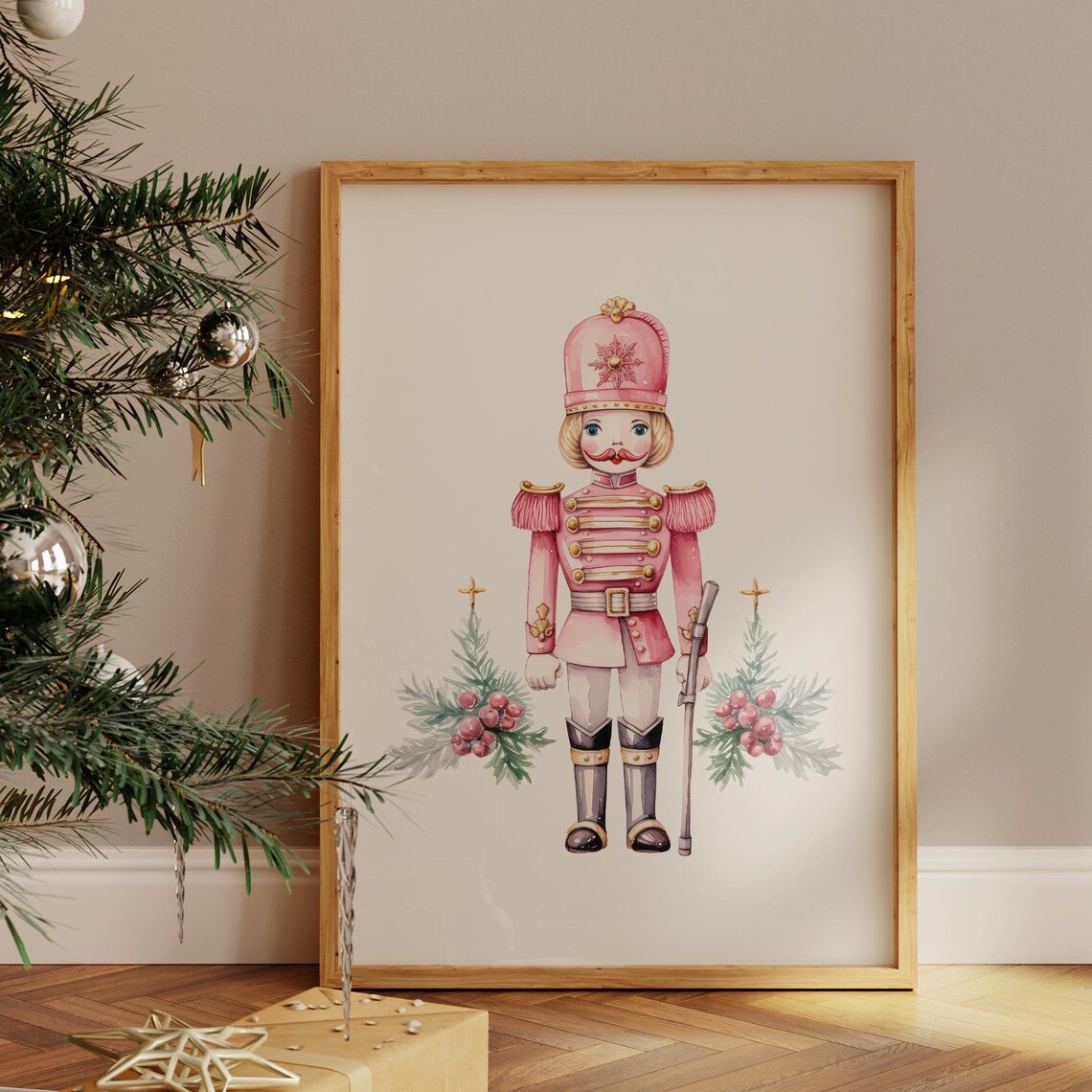Pink Nutcracker Watercolor Pastel Christmas Holiday Wall Poster