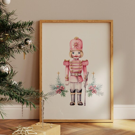 Pink Nutcracker Watercolor Pastel Christmas Holiday Wall Poster