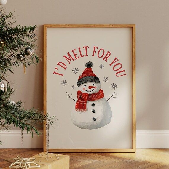 Snowman I'd Melt for You Red Holiday Winter Christmas Poster