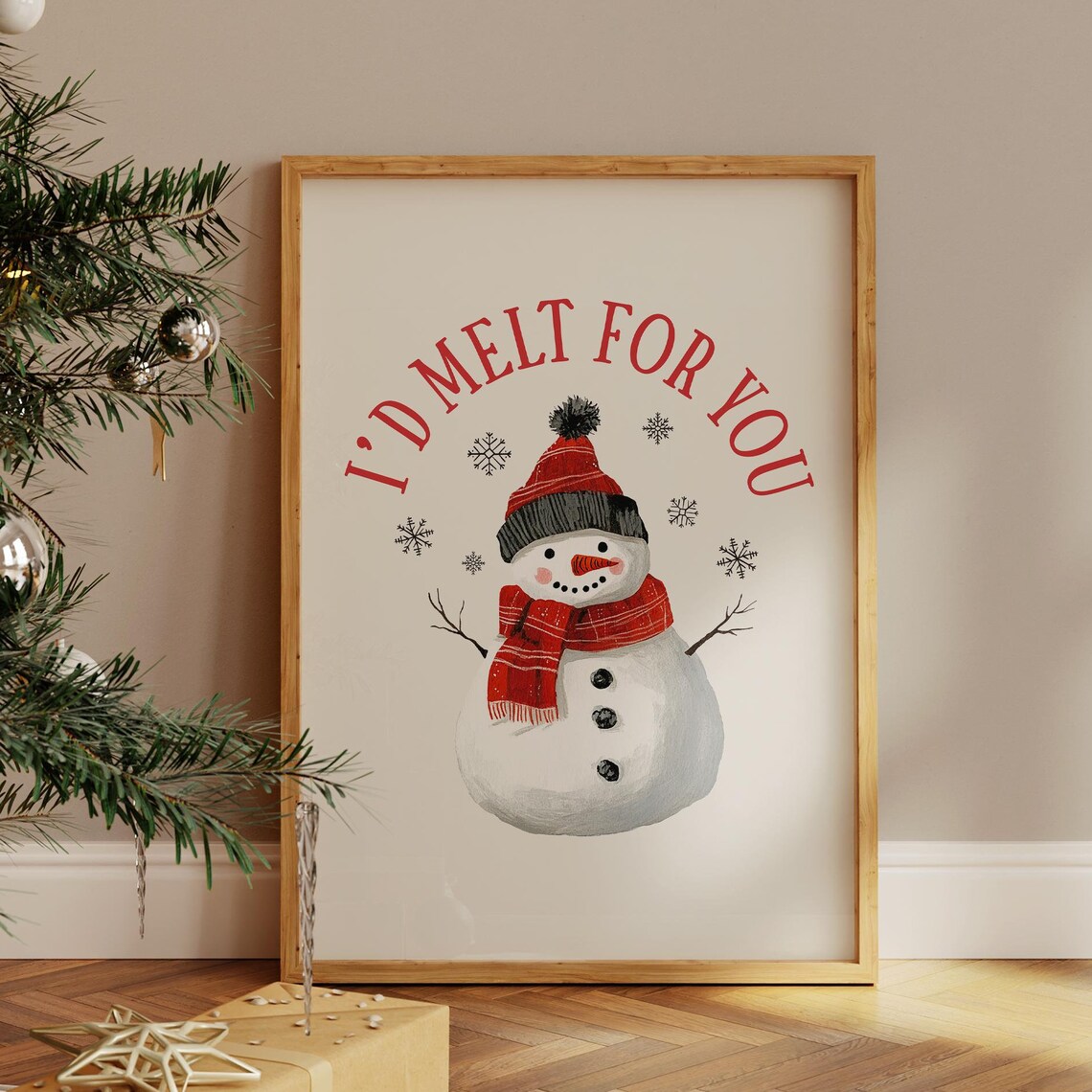 Snowman I'd Melt for You Red Holiday Winter Christmas Poster