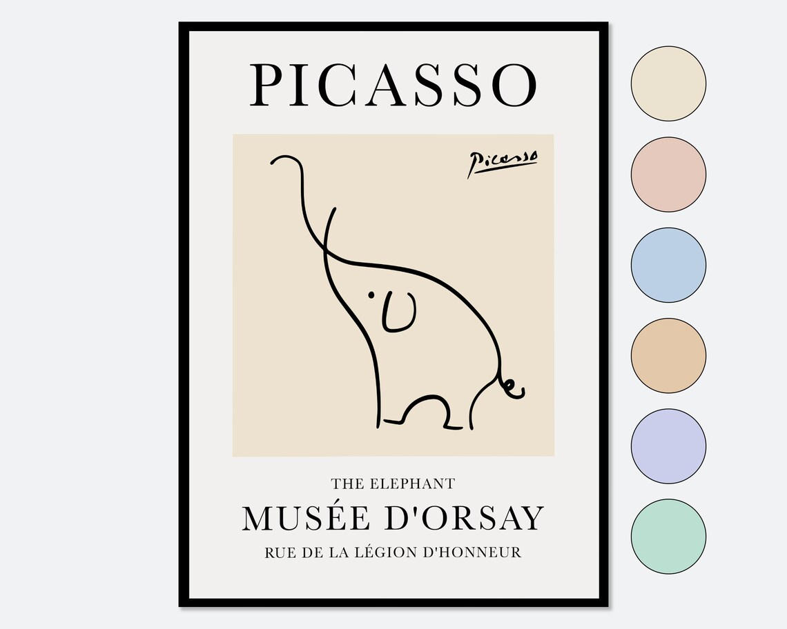 Picasso Elephant Sketch Line Drawing Art Print