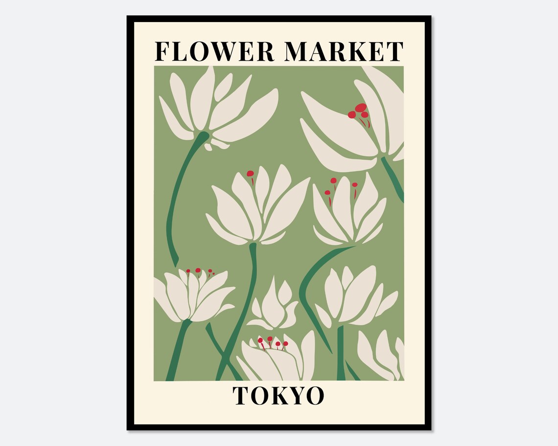 Flower Market Tokyo Botanical Art Print, Abstract Floral