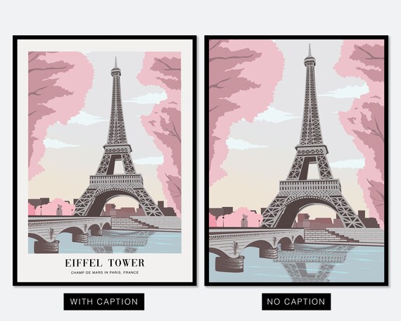 Cherry Blossoms With Eiffel Tower, Boho Travel Poster