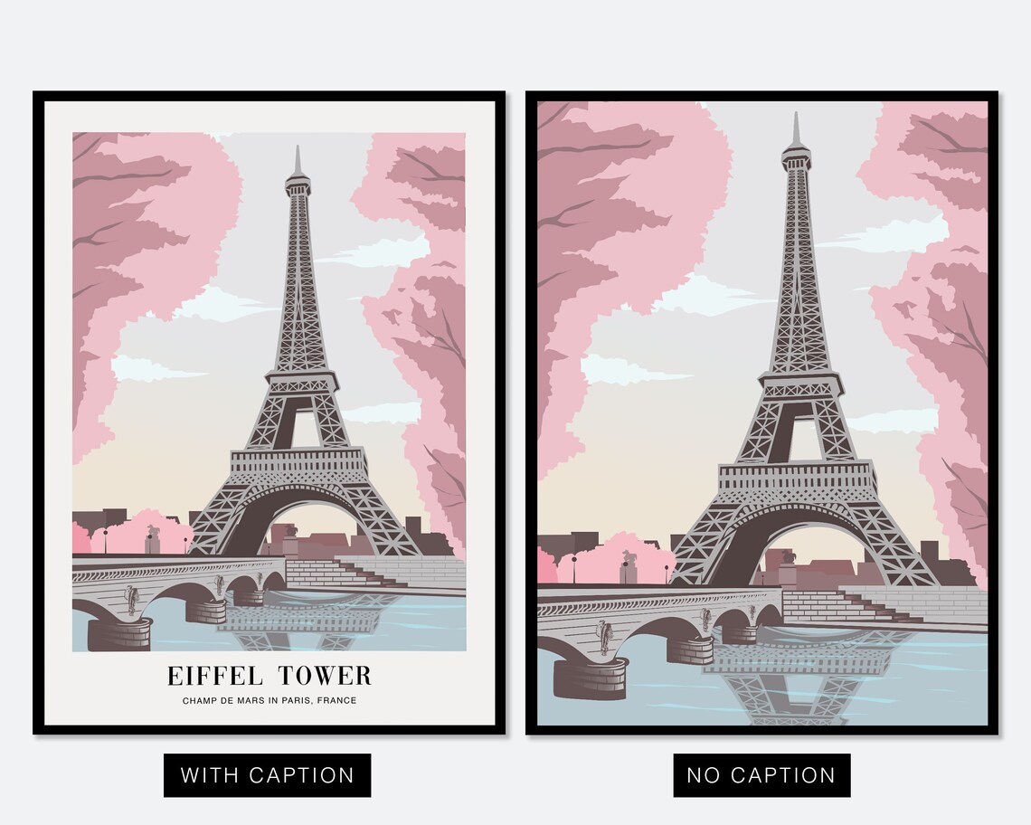 Cherry Blossoms With Eiffel Tower, Boho Travel Poster