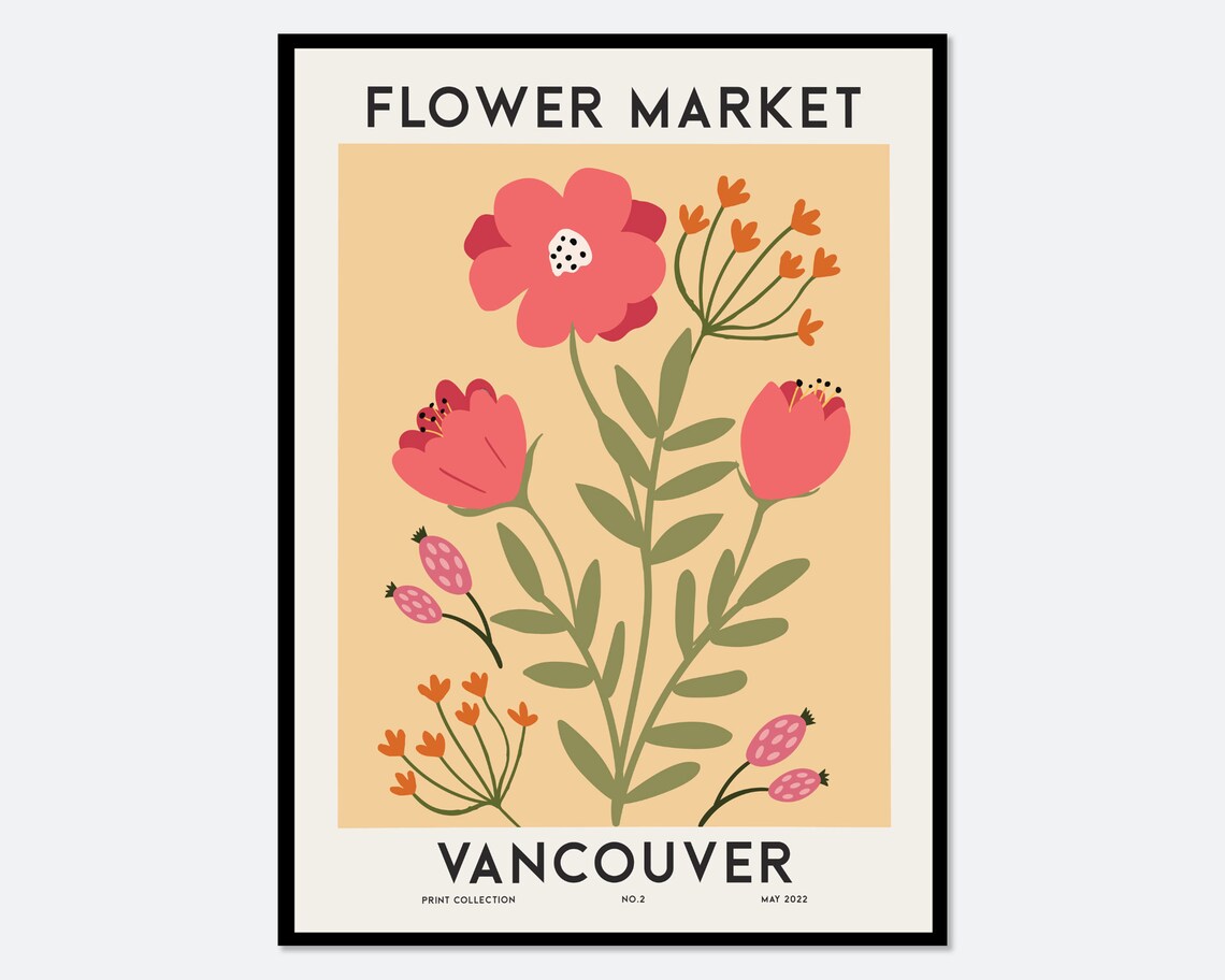 Vancouver Flower Market Colorful Botanical Art Print