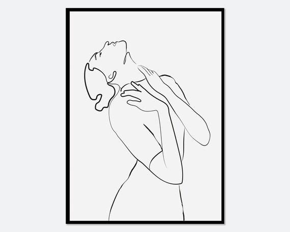 Minimalist Line Drawing Woman Profile Elegant Black White Art Poster