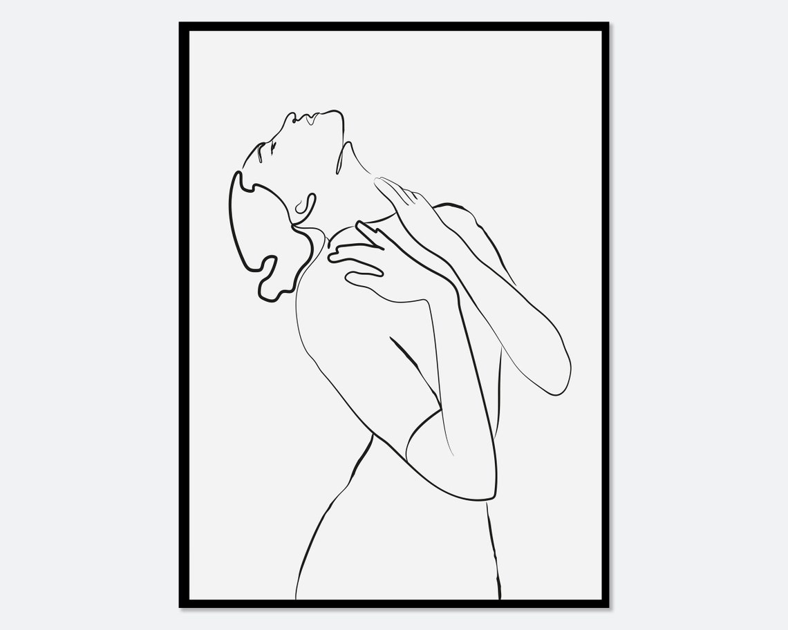 Minimalist Line Drawing Woman Profile Elegant Black White Art Poster