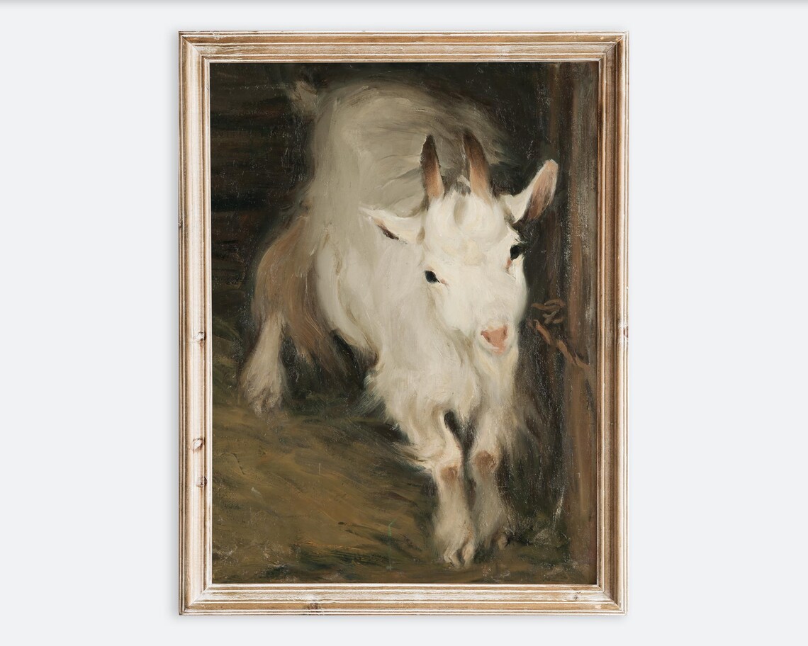 European Vintage Farm Goat Portrait, Rustic Poster
