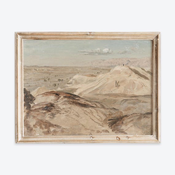 Rustic Vintage Country Hills Terrain Scenery Oil Painting Wall Art Print Neutral Muted Landscape Poster Antique Moody Farmhouse Vp254