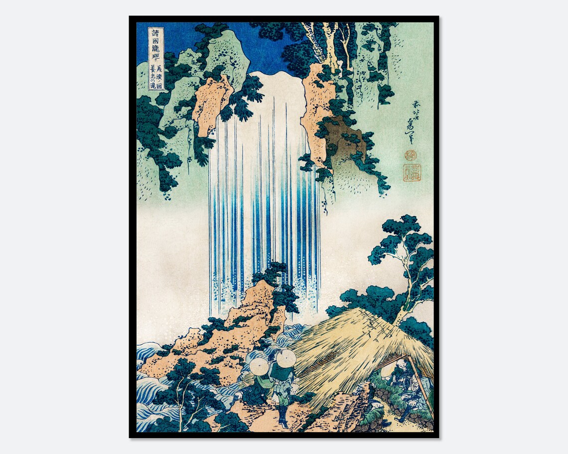 Hokusai Yoro Waterfall in Mino Province, Travel Poster