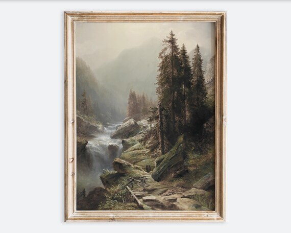 Rustic Vintage Autumn Mountain Waterfall Art Print
